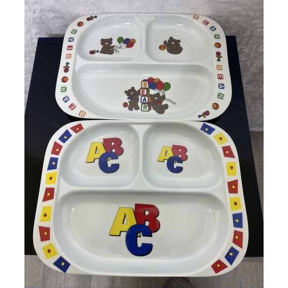 Lot of 2 ABC and Teddy Bear Divided Plates Melamine Ware Multicolor - Picture 1 of 6